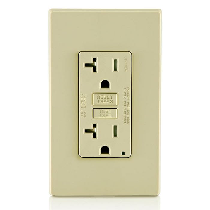 Image of Leviton GFCI Outlet, 20 Amp, Self Test, Tamper-Resistant with LED Indicator Light, Protection from Electric Shock and Electrocution, GFTR2-I, Ivory