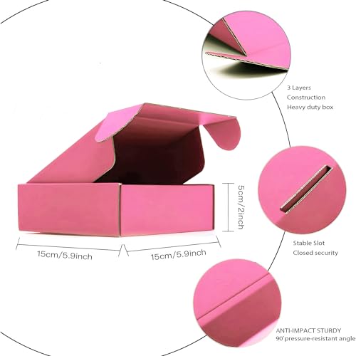 Image of Cardboard Boxes,15 Pack Shipping Boxes 6x6x2 Recyclable Mailing Boxes Colored Corrugated Cardboard Box Small Storage Boxes for Shipping, Mailing, Gifts Packaging (Pink)