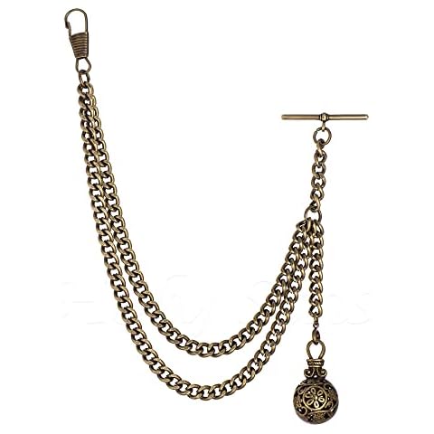 Handmade in the UK Bronze Colour Albert Pocket Watch Chain With Hollow Pendant (10") Cover