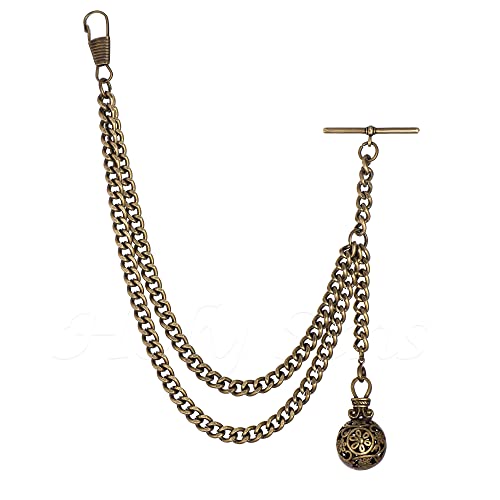 Holy Sins Jewellery Handmade in The UK Vintage Brass Bronze Colour Albert Pocket Watch Chain with Hollow Pendant (12)