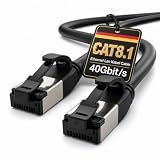 1aTTack.de Cavo di rete LAN Cat 8.1 da 0,25 m (1 pezzo) Cavo Ethernet Cat 8 con connettore RJ45 Sottile e sottile con velocità di trasmissione di 40 Gbps Nero 0,25 metri