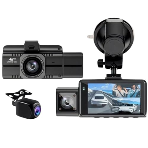 Image of Maharsh 3 Dash Cam 4K Front 1080P Rear and 1080P Cabin Dashcam with WiFi GPS Infrared Night Vision IPS Screen Loop Recording WDR Parking Surveillance