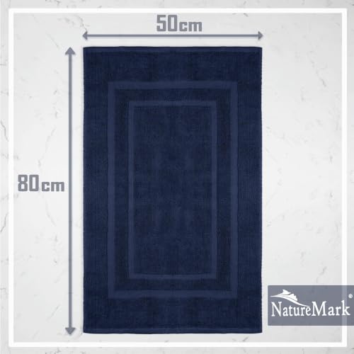 NatureMark 2er Pack Badvorleger | Premium Qualität | 100% Baumwolle | 50 x 80 cm | Duschvorleger Duschmatte Doppelpack | Farbe: Navy blau – Ansicht 2