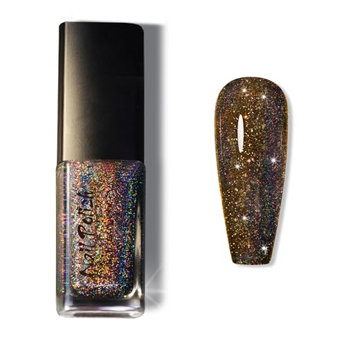 Smalto nero glitterato – Pretty Shiny Mirror Glitter olografico, durevole smalto per unghie ad asciugatura rapida, con ingredienti naturali per nail art da donna (nero)