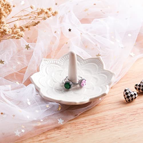 Image of Small White Mandala Ring Holder Dish, Trinket Dish Jewellery Holder Ring Stand, Ceramic Decorative Ring Holder, Gifts for Women, Female Friend, Birthday Christmas Wedding Valentines' Present