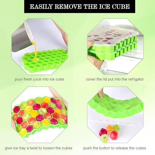 Image of AIG Silicone Ice Cube Trays with Lids - 3 Pack Easy-Release Hexagon Ice Maker for Freezer, Reusable Food-Grade Ice Molds for Cocktail Bar, Whiskey, Iced Coffee & Home Kitchen (Green)