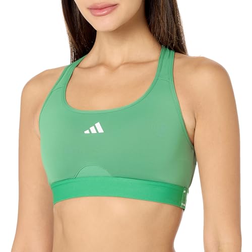 adidas Women's Powerreact Training Medium Support Bra Sports, Opaque, Green pre-Dyed, (XX-Small) C/D