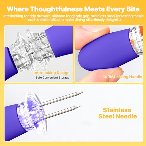 Corn on the Cob Holders Set with Interlocking Design & Storage Case, Silicone Handles + Stainless Steel Pins | Corn Cob Holders for BBQ, Picnics, Dishwasher Safe & Non-Slip Corn Skewers & Sticks.