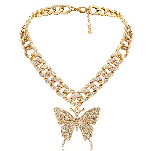 Statment Big Butterfly Pendant Necklace Rhinestone Choker Necklace for Women Jewelry