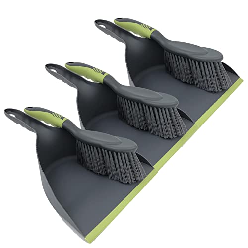 Dust Pan Broom Dustpan Brush - Dust Pans with Brush, Hand Broom and Dustpan Set, Handheld Broom and Dustpan Set, Used to Clean Floors, Tables, Animal Cages, PET Fiber Bristles (3pcs)
