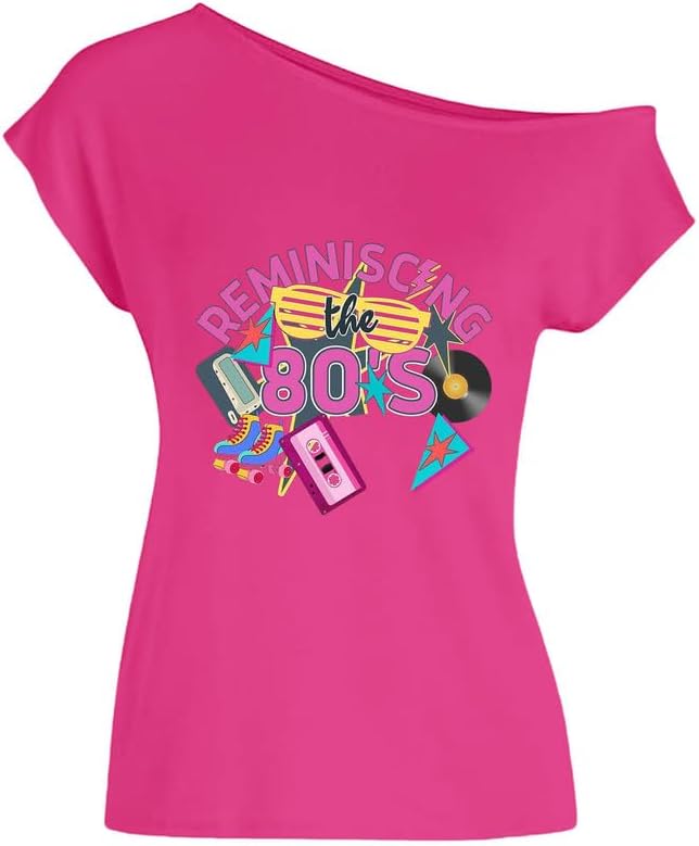 Camicia Retrò Donna Anni '80 - Top Fuori Spalla Neon Con Manica A Pipistrello Per Festa Discoteca - 3