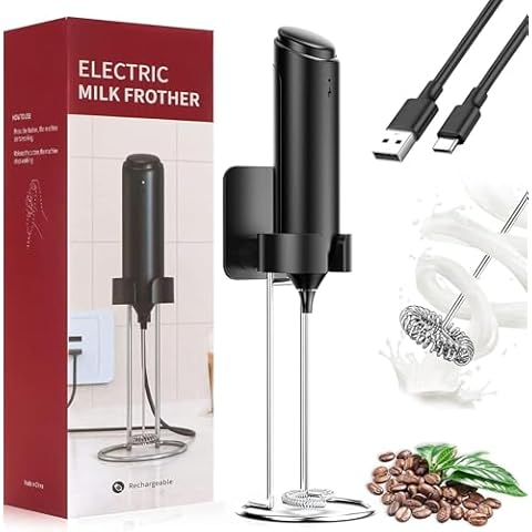 TalkiiWith Wall Mounted Milk Frother Handheld, Coffee Frother Handheld Rechargeable with USB C Integrated Charging Stand,Drink Mixer for Coffee, Cappuccino, Lattes, Frappe, Matcha and Hot Chocolate Cover