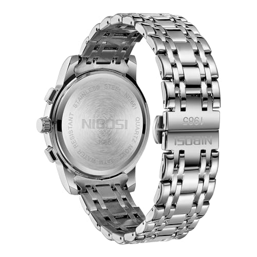 Image of NIBOSI Watches for Man Analog Quartz Classic Square Silver Minimalism Design Men Watches Stainless Steel Band Wrist Watch Day-Date Waterproof