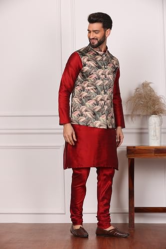 Image of Kurta With Churidar & Multicolor Nehru jacket Set