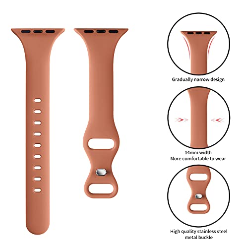Image of Thin Slim Band Compatible with Apple Watch 38mm 40mm 41mm 42mm 44mm 45mm 46mm 49mm, Replacement Silicone Sport Strap for iWatch Series 11 /10 /9 /8 /7 /6 /5 /4 /3 /2 /1 Ultra SE Women Men, Brown