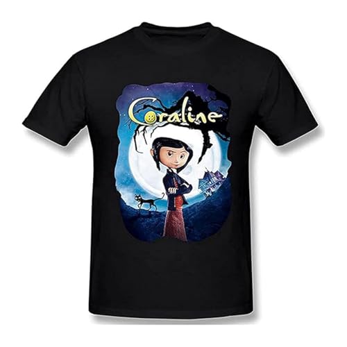 Yuogkk Camiseta Coraline algodón Doble Cara Impresa patrón de Manga Corta, Suelta Casual Transpirable Sudor Absorbente Ropa Deportiva Color sólido Playa Vacaciones Tops-Black||XS