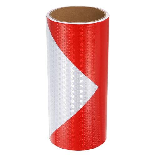 YOKIVE Cinta Reflectante, Cintas Reflectantes Adhesivas Impermeables, Ideal Para Uso Exterior, Tráfico Y Uso Diario (Rojo Blanco, 3 Metros X 20 Cm)