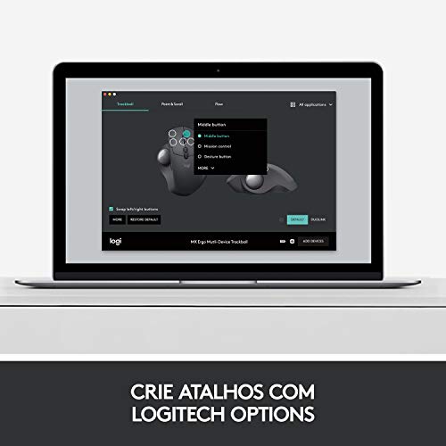 Mouse sem fio Logitech Trackball MX Ergo com Ajuste de Ângulo, Conexão USB Unifying ou Bluetooth com Easy-Switch para até 3 dispositivos e Bateria Recarregável glide