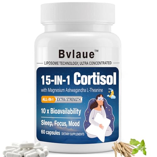 Bvlaue Cortisol Supplements for Women & Men - 15-in-1 Cortisol Reducer Manager Lower w/Ashwagandha,Magnesium,L-Theanine/Saffron Vitamin B6 & B12,60 Vegan CT for Stress Relief Sleep,Mood,Non-GMO