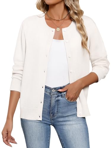 Women's Cardigan Sweaters Lightweight Crew Neck Button Down Long Sleeve Outfits Fall Fashion 2025 Clothing