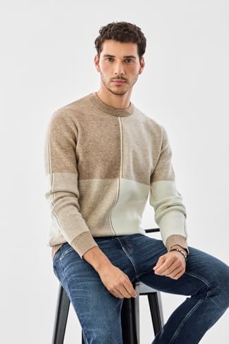 Image of SNITCH Men's Sweater | Color Block Acrylic Blend Regular Fit Crew Neck | Stylish Full Sleeve Lightweight Winter Knitwear for Casual Wear & Everyday Fashion