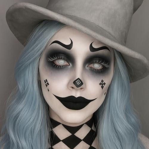 White Black Grey Skeleton Makeup Face Body Paint, Skull Face Painting Kit with Painting Brushes for Halloween, Water Based Face Paints for Goth Ghoul Clown Wolf & Statue SFX Cosplay Stage Make-Up - Thumbnail 7