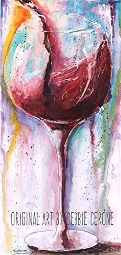 Red Wine Wall Decor For Home, Unframed Watercolor Reproduction Fine Art Print, 8x18" and 10x20"