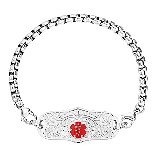 BURISSKY Custom Medical Alert Bracelets for Women with Free Engraving,Personalized Emergency ID Identification Diabetic Bracelet Medical Jewelry