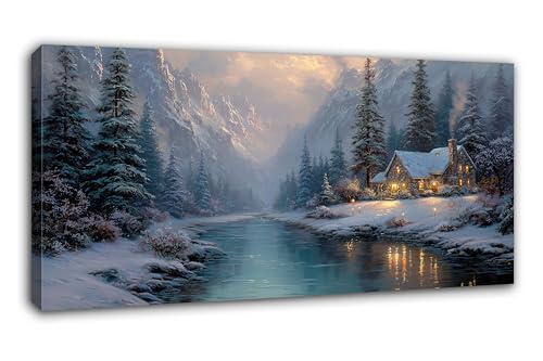 EIDOGRAF Christmas Winter Wall Art, Rustic Snow Cabin Winter Pictures