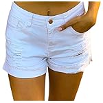 roswear-Womens-Ripped-Mid-Rise-Stretchy-Denim-Jeans-Shorts