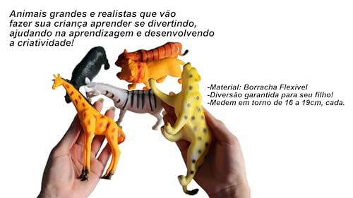 6 Animais Selvagem De Borracha Grande Tigre Leão Girafa