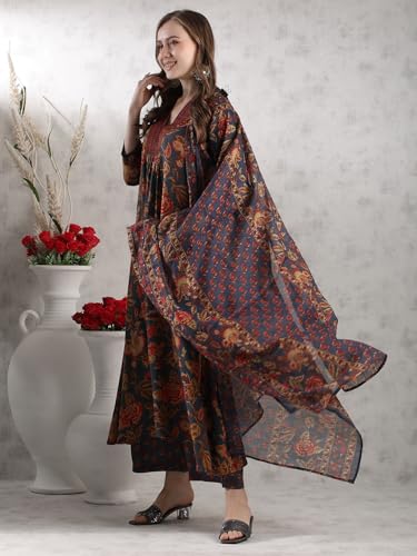 Image of GoSriKi Women's Rayon Viscose Anarkali Printed Kurta with Palazzo & Dupatta