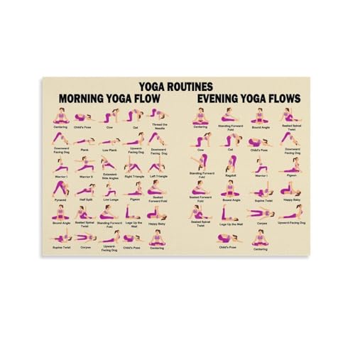Yoga Sequence Poster for Beginners - Essential Poses Chart with Illustrations - Practice Guide & Educational Wall Art for Home S