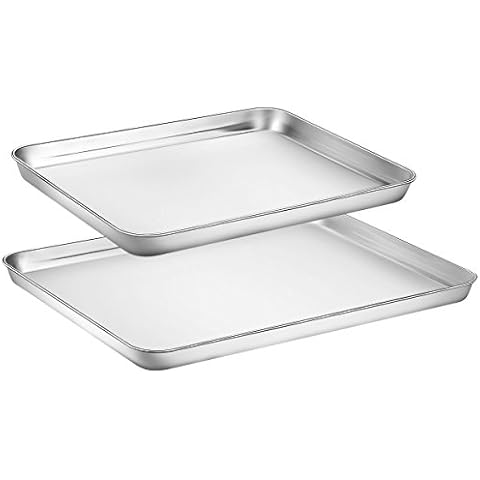 Zacfton 2 Pieces Stainless Steel Toaster Oven Pans, Baking Sheets for Oven Cookie Sheets, 16Inch & 12Inch Baking Pans, Non Stick & Heavy Duty & Mirror Finish & Rust Resistant & Easy Clean Cover
