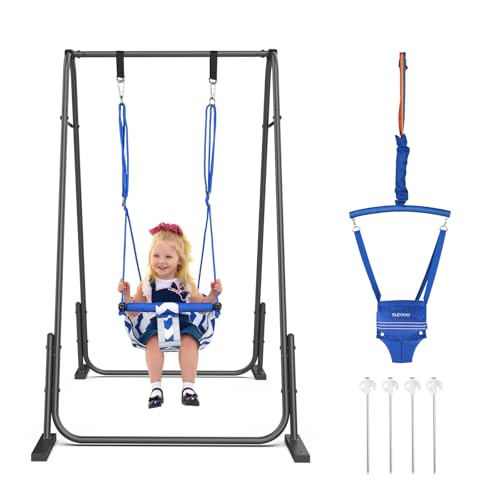 Slevoo 2-in-1 Baby Jumper & Swing, Foldable Stand, Blue