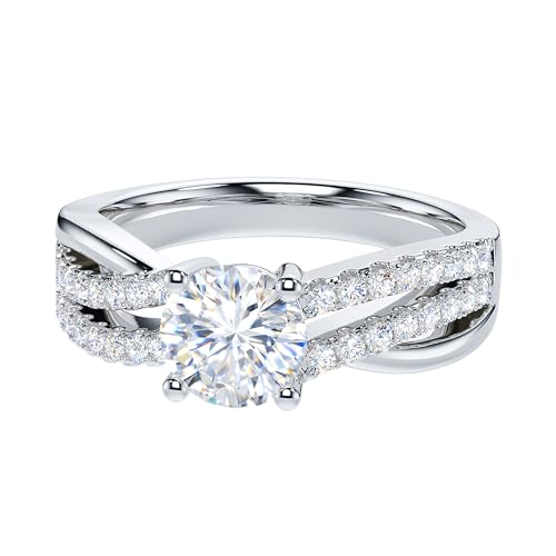 THELANDA Genuine Moissanite or Simulated 1CT Round Brilliant Cut Diamond Sterling Silver Crossover Infinity Promise Ring Engagement Ring For Her3
