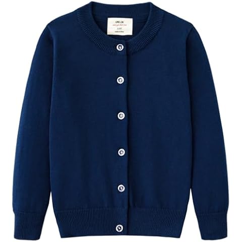 UMELOK Girls' Cardigans Sweaters Cotton Long Sleeve School Uniform Navy Blue, 7-8Y Cover
