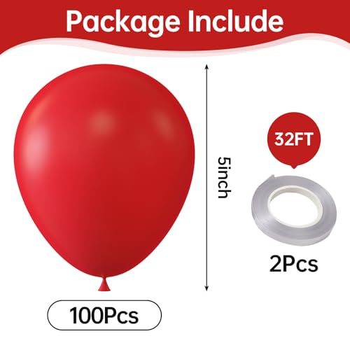 Image of Red Balloons,100 Pcs 5 Inch Mini Matte Latex Balloons for Balloon Garland Arch, Birthday Decoration, Wedding Party, Baby Shower Decorations