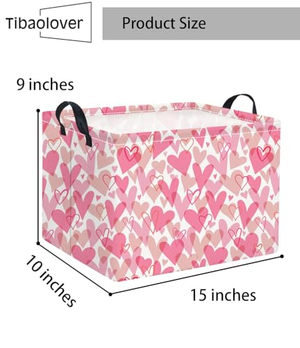 Image of Rectangular Valentines Basket for Women Girls Storage Bin Organizer Box Shelf Room Decor(Romantic Hearts)