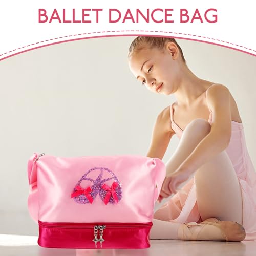 Bolsa de baile de ballet rosa para niña con asa ajustable de seda 3