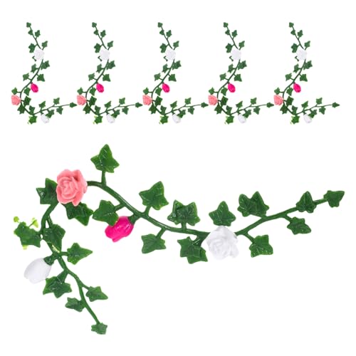 KICHOUSE Lot de 6 Guirlandes de Fleurs Artificielles Miniatures Décorations pour Maison de Poupée Plantes Miniatures Résistantes à la Décoloration pour Jardin Féérique et Micro-Paysage