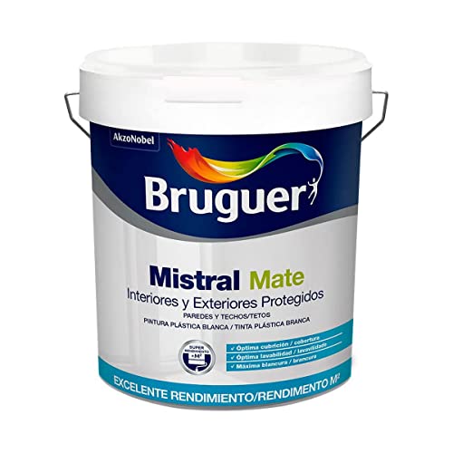 Las 6 mejores pinturas plásticas blancas OCU 30 Bruguer 5056360 Pintura PLÁSTICA EXT-INT Mistral 4 L, Negro
