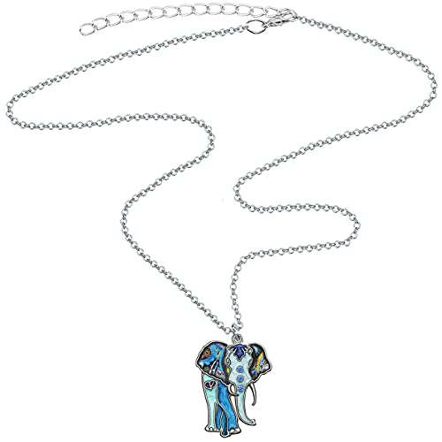 Enamel Alloy Rhinestone Cute Jungle Elephant Necklace Pendant Fashion Jewelry For Women Girls Animals Charm Gift (Blue) #TOP3