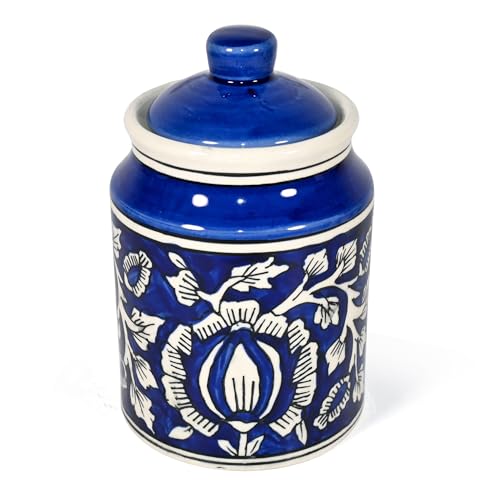 Image of Ceramic Pickle Jars For Storage Achar Chini Mati Barni Bharani Jars Jadi Jaadi Jadilu Pots Containers For Storing Salt, Tamarind Kitchen Storage With Lid, 850ML NON AIRTIGHT - Royal Blue