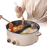 Hot Pot Elektrisch, 5.5L Doppelter Topf mit Zwei Reglern, 1600W Elektrischer Kochtopf mit Trennwand - 3 Speed Settings, Multifunktionale Hotpot für Braten Ramen Fondue und GemüSe Rühren