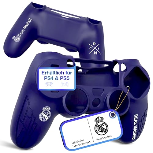Fantroller® Étui de protection pour manette PS4 avec design officiel du Real Madrid pour une protection maximale et une prise en main I Étui pour manette PS4 disponible en bleu et blanc