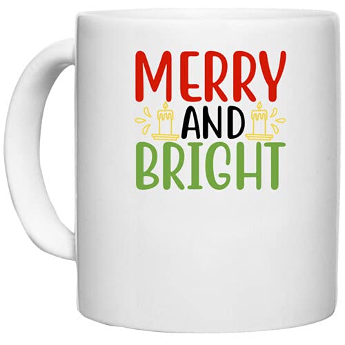 UDNAG White Ceramic Coffee/Tea Mug 'Christmas | Merry and brightt' Perfect for Gifting [330ml]