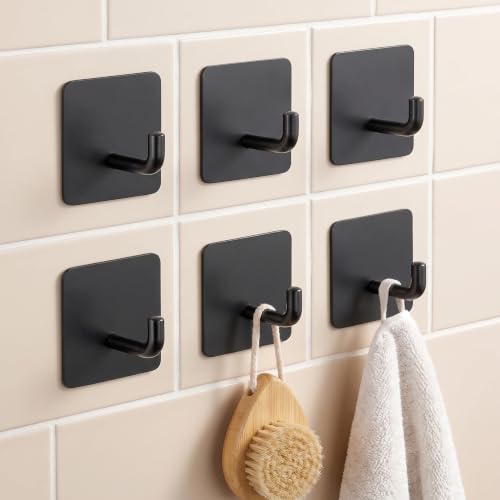 Image of Adhesive Hooks, Shower Wall Stick on Hooks, Round, Black | Metal Material, Compact Design, Peel and Stick, for Bathroom Kitchen Livingroom Office RV