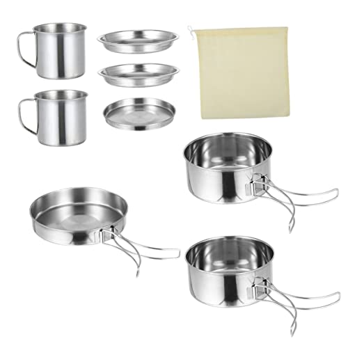 GRIRIW 1Set Outdoor Camping Cookware Folding Cookware for Hiking Picnic BBQ Portable Cooking Gear for People Essential Camping Pots Pans