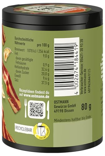 Ostmann Gewürze - Let's Do Like Bacon | Bacon-Geschmack für ungewürzte Fleischersatzprodukte | Gewürzsalz für Tofu und vegetarische/vegane Eintöpfe | 80 g in recyclebarer Metalldose